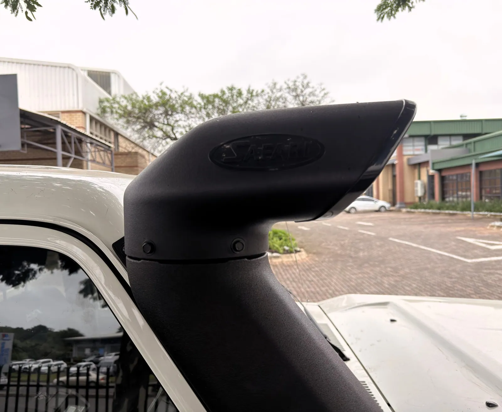 Safari snorkel head fitted to the A-pillar — King Cruiser — JMACX Coil-Converted Land Cruiser 79, fitted by Venture 4x4 in Nelspruit