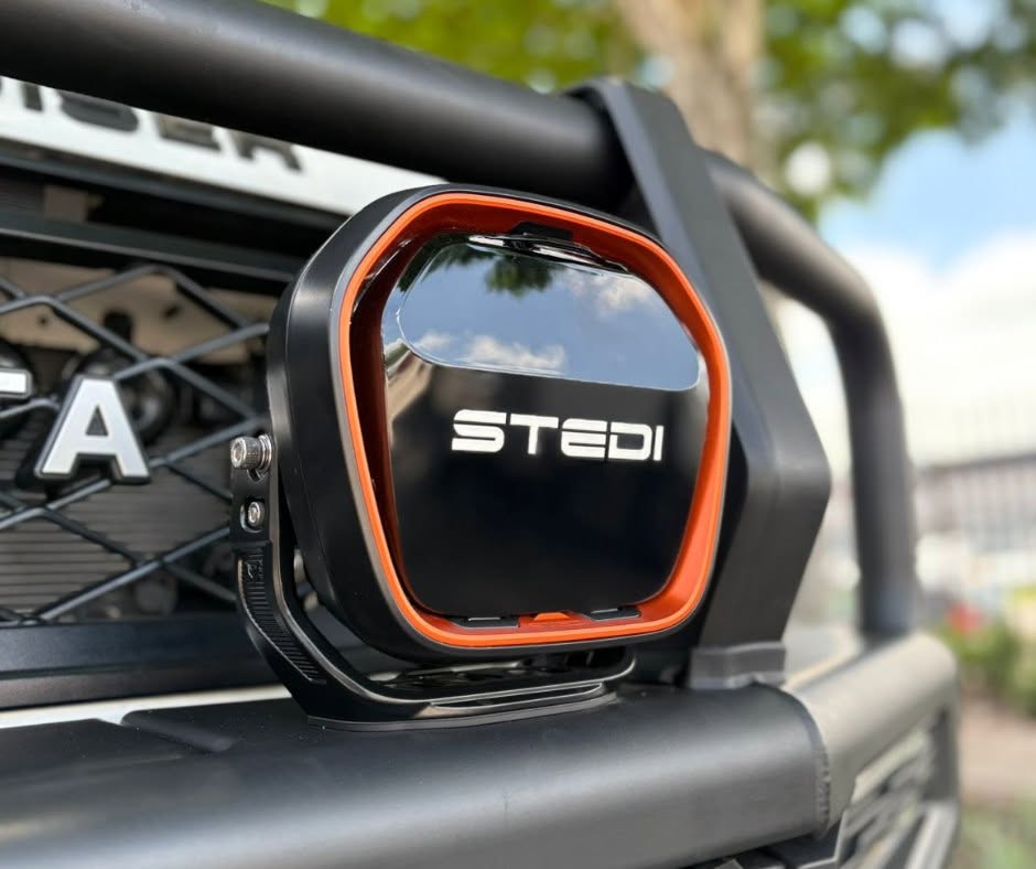 Stedi 8.5" Evo Sport spotlights — Bravo Cruiser — ARB & Onca Equipped Land Cruiser 79, fitted by Venture 4x4 in Nelspruit