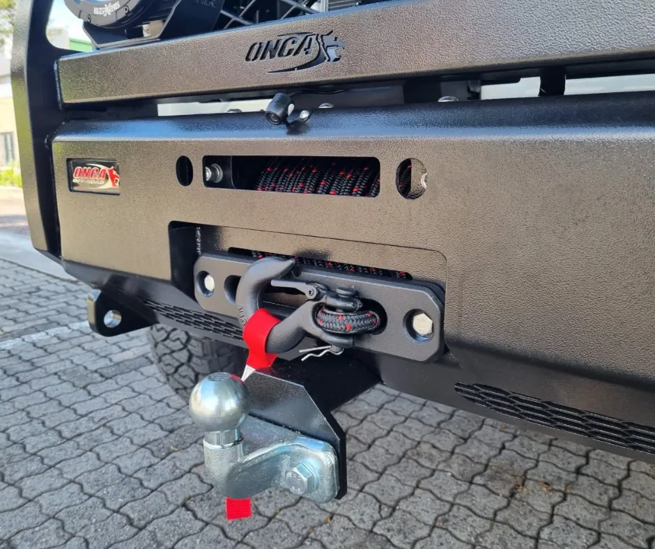 Onca bull bar with T-Max 12,000 lb winch and front tow ball