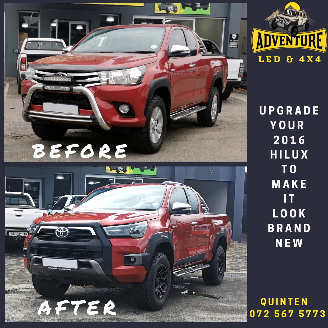 Toyota Hilux Revo 2016 extra cab before and after conversion to the 2021 Legend front end