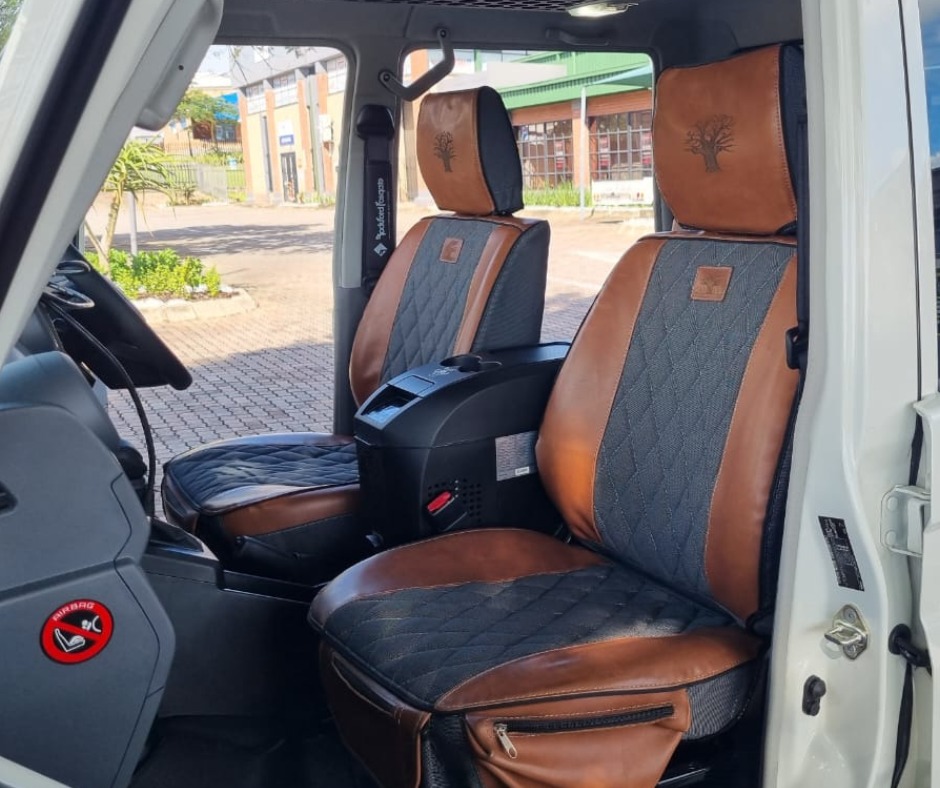 Caprivi leather seat covers with D.A.G. centre console fridge