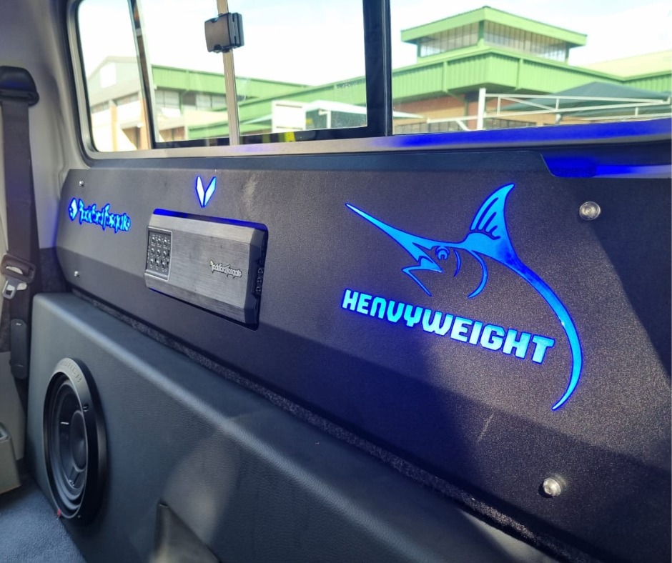 Rockford Fosgate amplifier on the custom amp cover plate