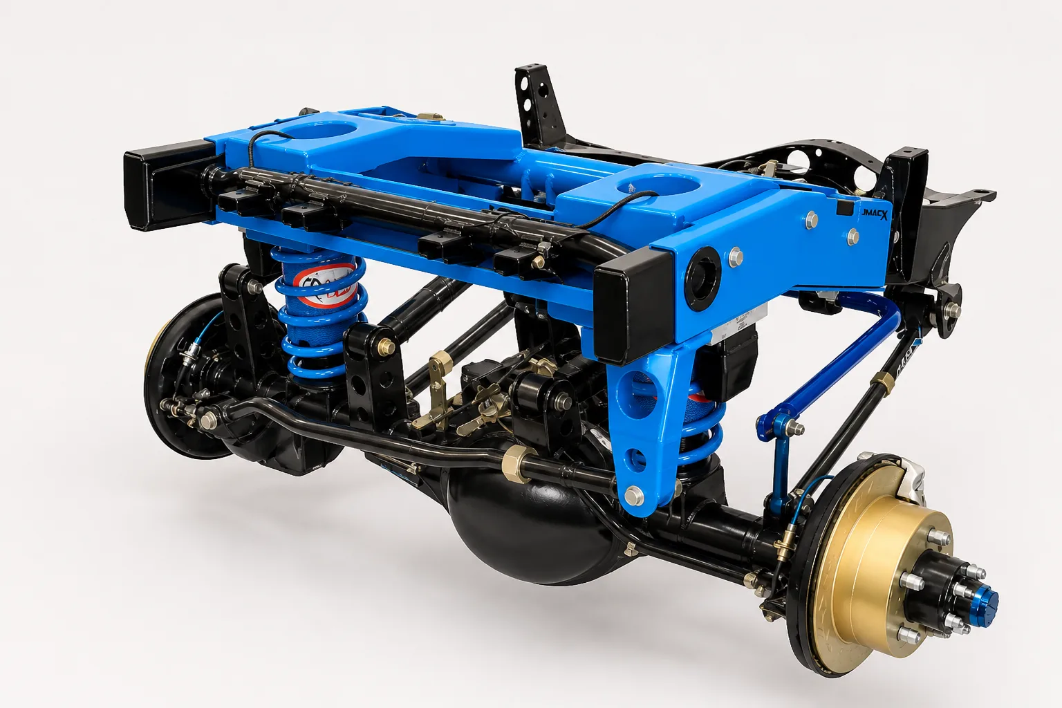 JMACX rear coil-conversion cradle for a Land Cruiser 79 — coil spring, axle and suspension hardware